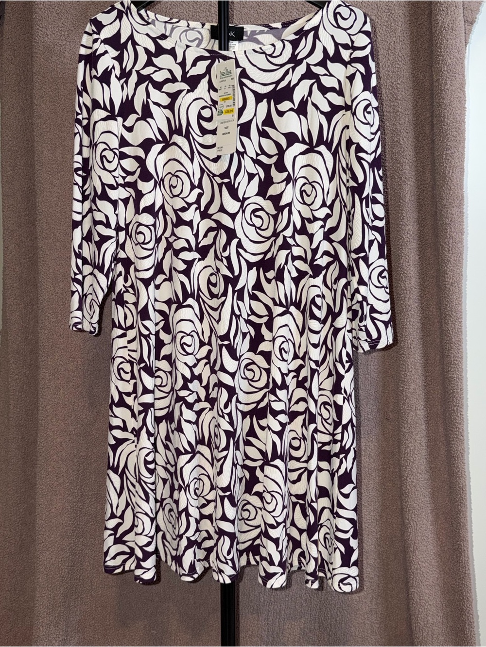 NWT MSK Purple Ivory Floral A-Line Dress M